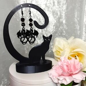 Handmade Dragon Earrings Black Silver